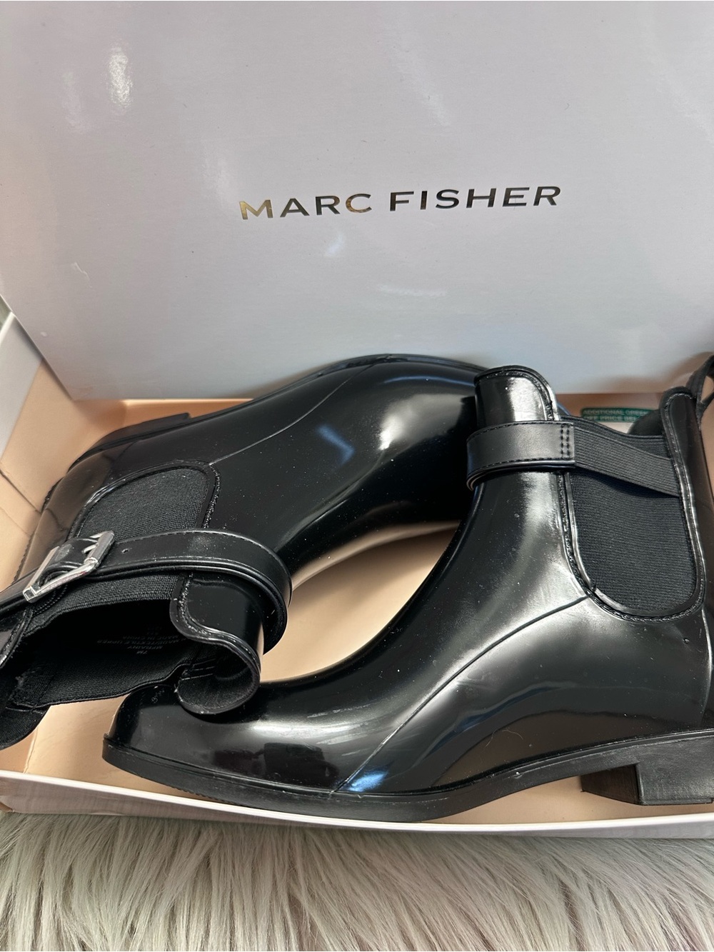 Ladies Marc Fisher Glossy Black Chelsea-Style Rain Boots